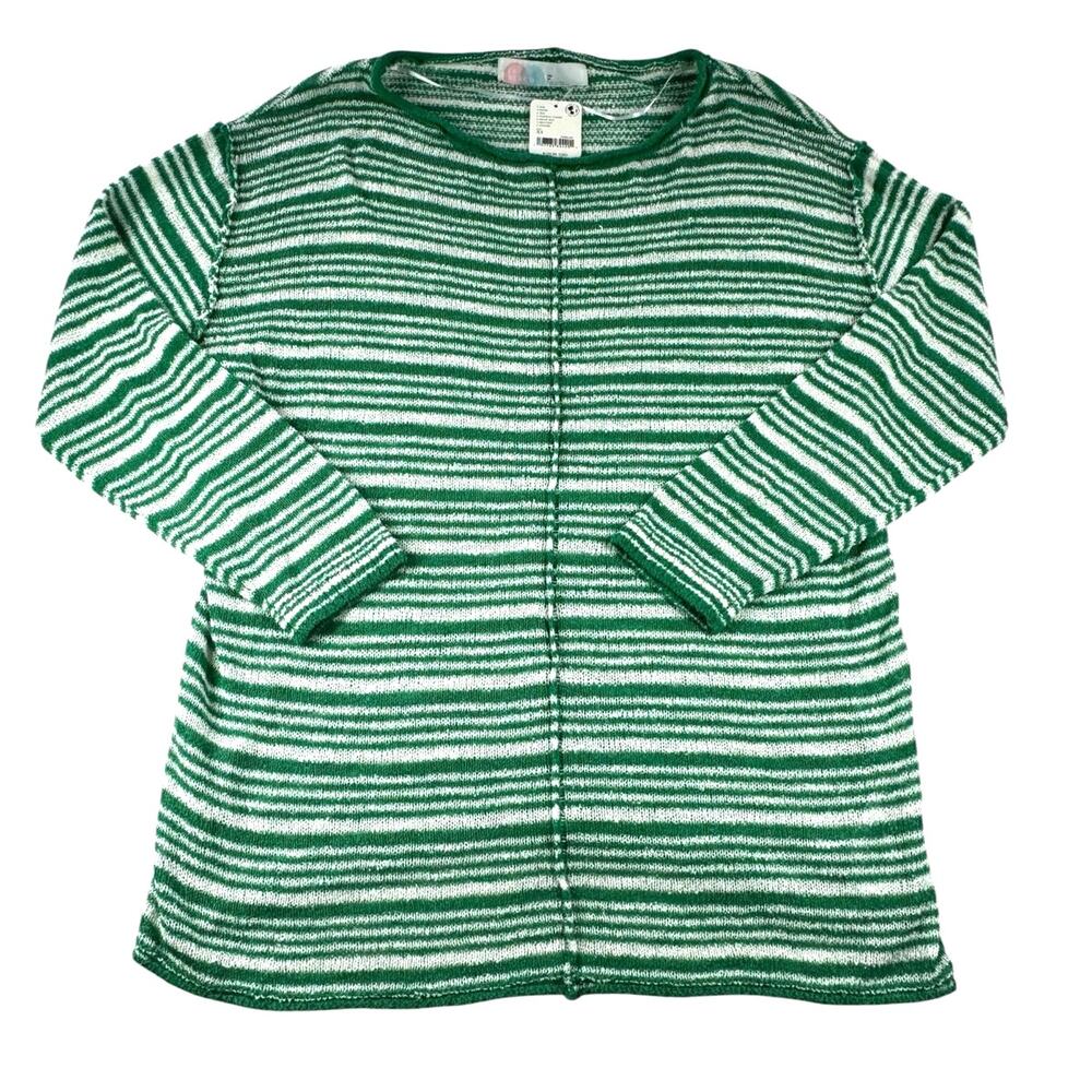 FP Beach Free People Long Sleeve Sweater XS Green White Striped Relaxed Fit NWT